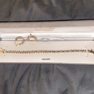gold and silver bracelet and earrings